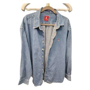 Norsport Vintage 90's Blue Denim Shacket Mens Size XXL Embroidered Boat